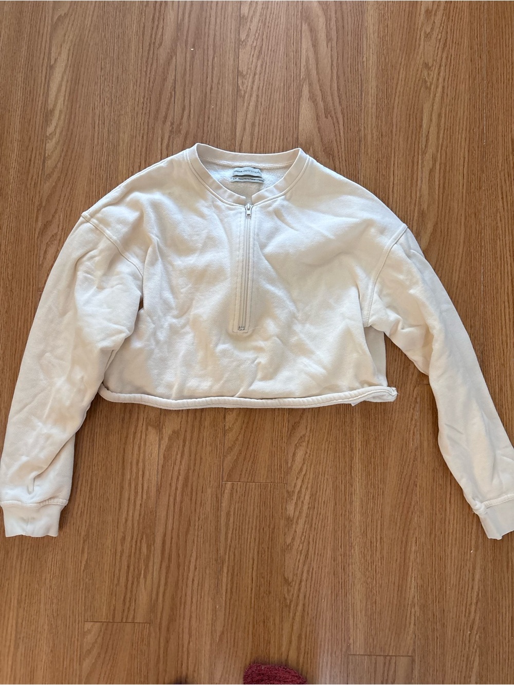 Urban Outfitters Cream Cropped Half-Zip Sweatshirt